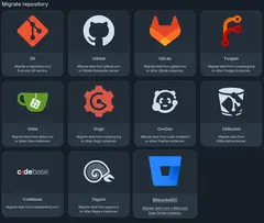 Migration page showing all the platforms repositories can be migrated from, which now includes a "BitbucketDC" entry